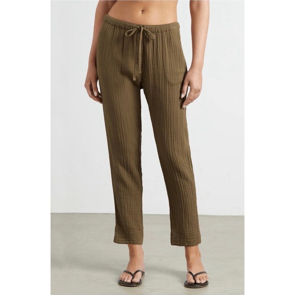 Xirena Jordyn Gauze Cotton Straight Leg Drawstring Waist Ankle Pant Brown XS